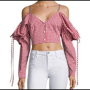 Petersyn Gia gingham tie shoulder crop top